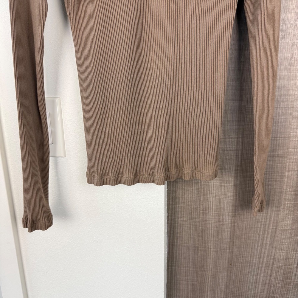 James‎ Perse Sable Brown Ribbed Polo Long Sleeve Top Split Neck Large - Picture 11 of 13